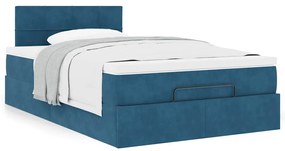 Cama otomana com colchão 120x190 cm veludo azul-escuro
