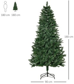 Árvore de Natal Artificial 180cm Ignífuga com 724 Ramas com 2 Tipos de Pontas de PVC e Base de Aço Decoração de Natal para Interiores Verde