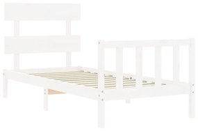 Estrutura de cama com cabeceira 100x200cm madeira maciça branco