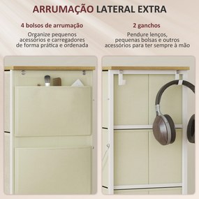 Cómoda Alta de Tecido com 4 Gavetas 4 Bolsos Laterais 2 Ganchos e Estrutura de Aço 45x30x94,5 cm Bege