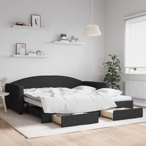 vidaXL Sofá-cama com gavetão e gavetas 100x200 cm tecido preto