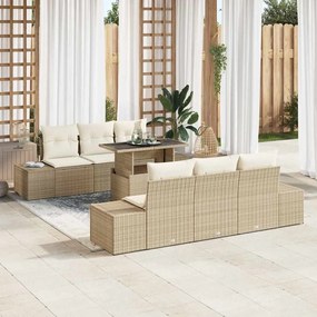 vidaXL Conjunto de Sofá de Jardim de 7 Peças com Almofadas Bege em Rattan