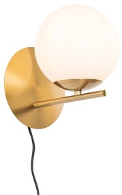 Candeeiro de parede Art Deco dourado e vidro opalino - Flore Design