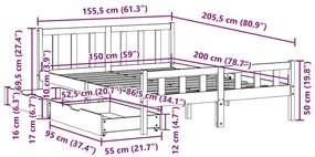 Cama sem colchão 150x200 cm madeira de pinho maciça branco