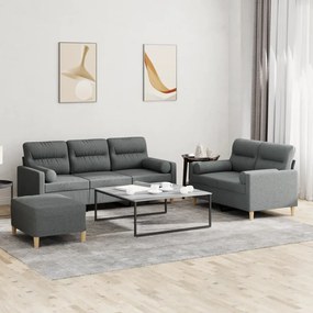 3201625 vidaXL 3 pcs conjunto de sofás com almofadas tecido cinzento-escuro