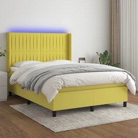 vidaXL Cama box spring c/ colchão e LED 140x200 cm tecido verde