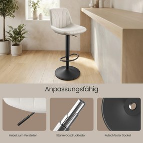 Conjunto de 2 bancos de bar, altura ajustável entre 88 e 108 cm em veludo Branco creme