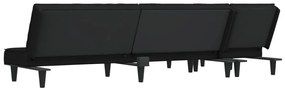 Sofá-cama em forma de L 255x140x70 cm veludo preto