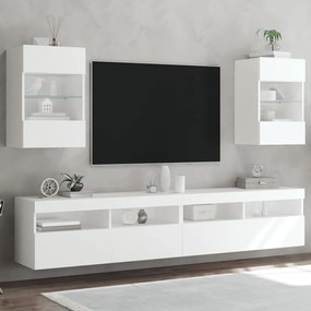 Móveis de parede p/ TV com luzes LED 2 pcs 40x30x60,5 cm branco
