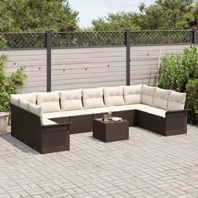 Conjunto de Sofá de Jardim de 10 Peças com Almofadas Cinza Vime PE