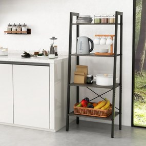 Estante de 4 níveis em escada para escritório Estante industrial com estrutura metálica para plantas 56 x 34 x 138 cm Castanho Escuro