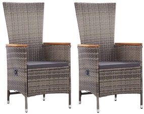 Cadeiras de exterior 2 pcs com almofadões vime PE cinzento