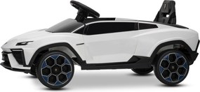 Carro elétrico para crianças Lamborghini Lanzador 12V com licença, bateria de lítio, luzes LED, controle remoto Branco