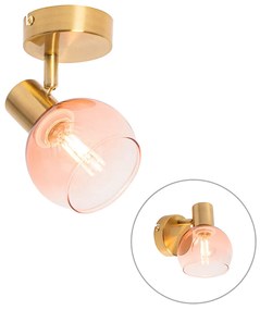 Projetores Art Deco Dourado com Vidro Rosa - Vidro Art Deco