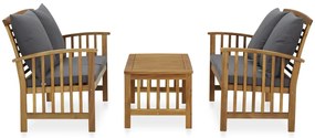 3 pcs conjunto lounge de jardim c/ almofadões acácia maciça