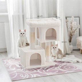 Arranhador para gatos com 101 cm de altura, grande plataforma 68 x 48 x 101 cm branco creme