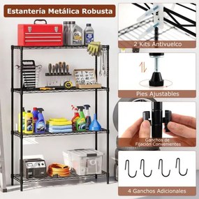 Estante metálica ajustável 91 x 35 x 138,5 cm de 4 níveis com grelha de arame com capacidade para 452 kg para casa, cozinha, garagem, escritório Preta