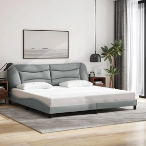 Estrutura de cama sem colchão 200x200 cm tecido cinzento-claro