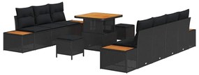 Conjunto de Sofás de Jardim de 10 Peças com Almofadas Preto Vime Poli