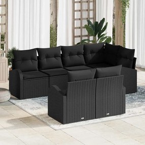 vidaXL Conjunto de Sofás de Jardim com 7 Peças e Almofadas Preto Rattan