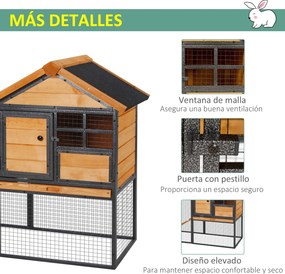 Coelheira para pequenos animais de estimação de 2 níveis com rampa e bandeja removível 122x63x92 cm madeira e cinza