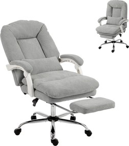 Cadeira de escritório ergonómica, cadeira de escritório reclinável em veludo com apoio lombar, altura ajustável, cinzento claro