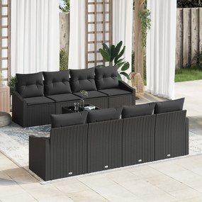 vidaXL Conjunto de Sofá de Jardim de 7 Peças com Almofadas Preto Rattan PE