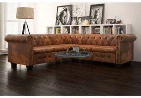 243615 vidaXL Sofá de canto Chesterfield 5 lugares couro artificial castanho