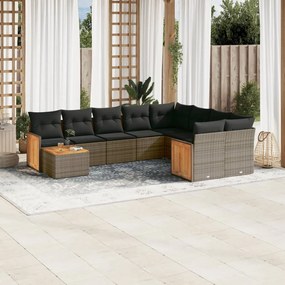 10 pcs conjunto sofás de jardim c/ almofadões vime PE cinzento