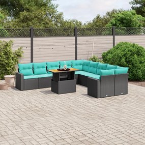 vidaXL 11 pcs conjunto sofás de jardim c/ almofadões vime PE preto