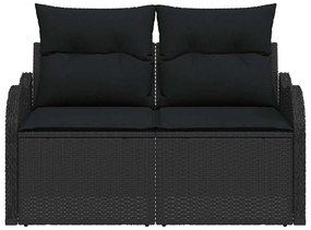 Sofá de Jardim 2 Lugares com Almofadas VidaXL Preto Rattan