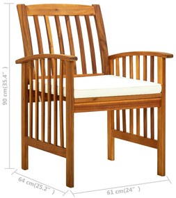 Cadeiras de jantar p/ jardim 3 pcs c/ almofadões acácia maciça