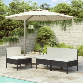 vidaXL Cadeiras de jardim com almofadões 3 pcs vime PE preto