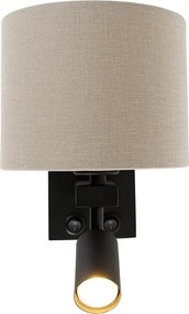 Candeeiro de parede preto com luz de leitura e abajur 18 cm castanho claro - Brescia