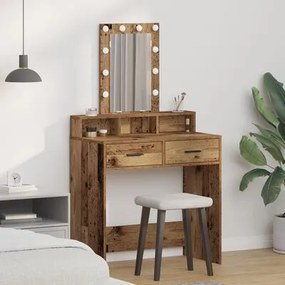Mesa de Maquilhagem com Luzes LED - Estilo Madeira Vintage, 79x41x140