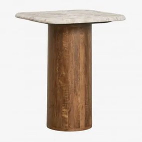 Mesa Lateral Quadrada 40x40 Cm Em Mármore E Madeira De Manga Merieines ↑50 Cm - Sklum