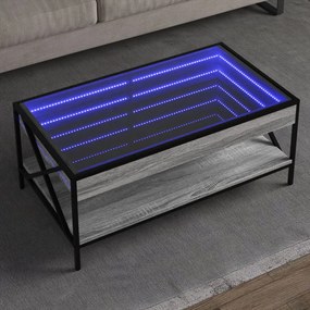 Mesa de centro luzes LED Infinity 90x50x38 cm cinzento sonoma