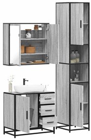 3 pcs Conjunto móveis casa de banho madeira proc. cinza sonoma