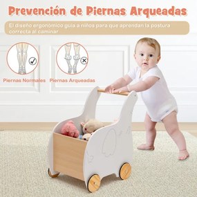 Carrinho de compras infantil de madeira, alça com gaveta saltadora, jogo educativo para crianças de 1 a 3 anos, 32 x 48 x 56 cm, branco