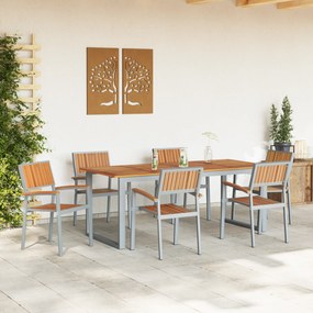 Conjunto de Cadeiras de Jardim Empilháveis 6 pcs Cinza Aço e Madeira d