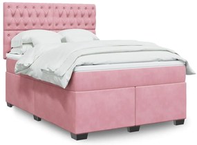vidaXL Cama com molas/colchão 160x200 cm veludo rosa