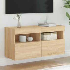 vidaXL Móvel de parede p/ TV c/ luzes LED 80x30x40 cm carvalho sonoma