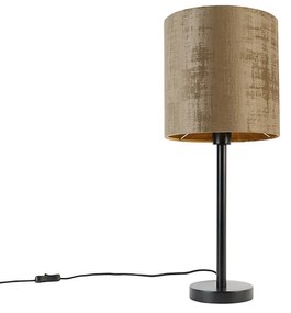 Candeeiro de Mesa Moderno Preto com Abajur Castanho 25 cm - Simplo Moderno