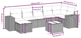 8 pcs conjunto sofás de jardim com almofadões vime PE preto