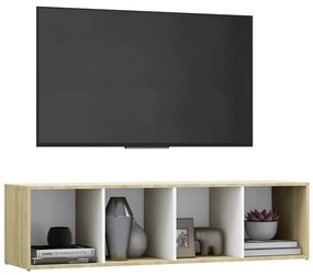 Móvel de TV 142,5x35x36,5 cm contraplacado branco e carvalho sonoma