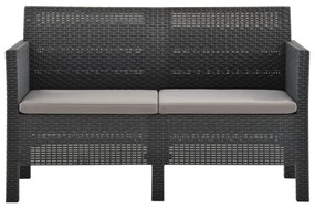 2 pcs conjunto lounge jardim com almofadões vime PP antracite