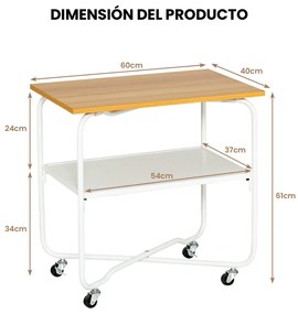 Mesa Lateral com Rodas e Carrinho Móvel de Serviço de Café e Bar com Armazenamento em 2 Níveis para Cozinha 60 x 40 x 61 cm Natural