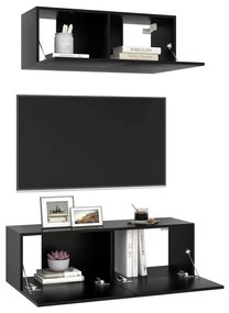 2 pcs conjunto de móveis de TV derivados de madeira preto