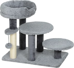 PawHut Arranhador e Escada para Gatos, base larga, tecido de pelúcia, poste de sisal, Cinza | Aosom Portugal