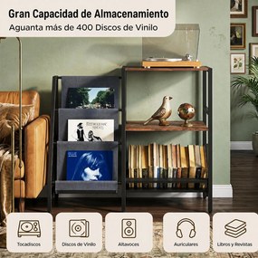 Estante para discos de Vinil, 82 x 30 x 75 cm, Capacidade para Mais de 400 Discos, Castanho